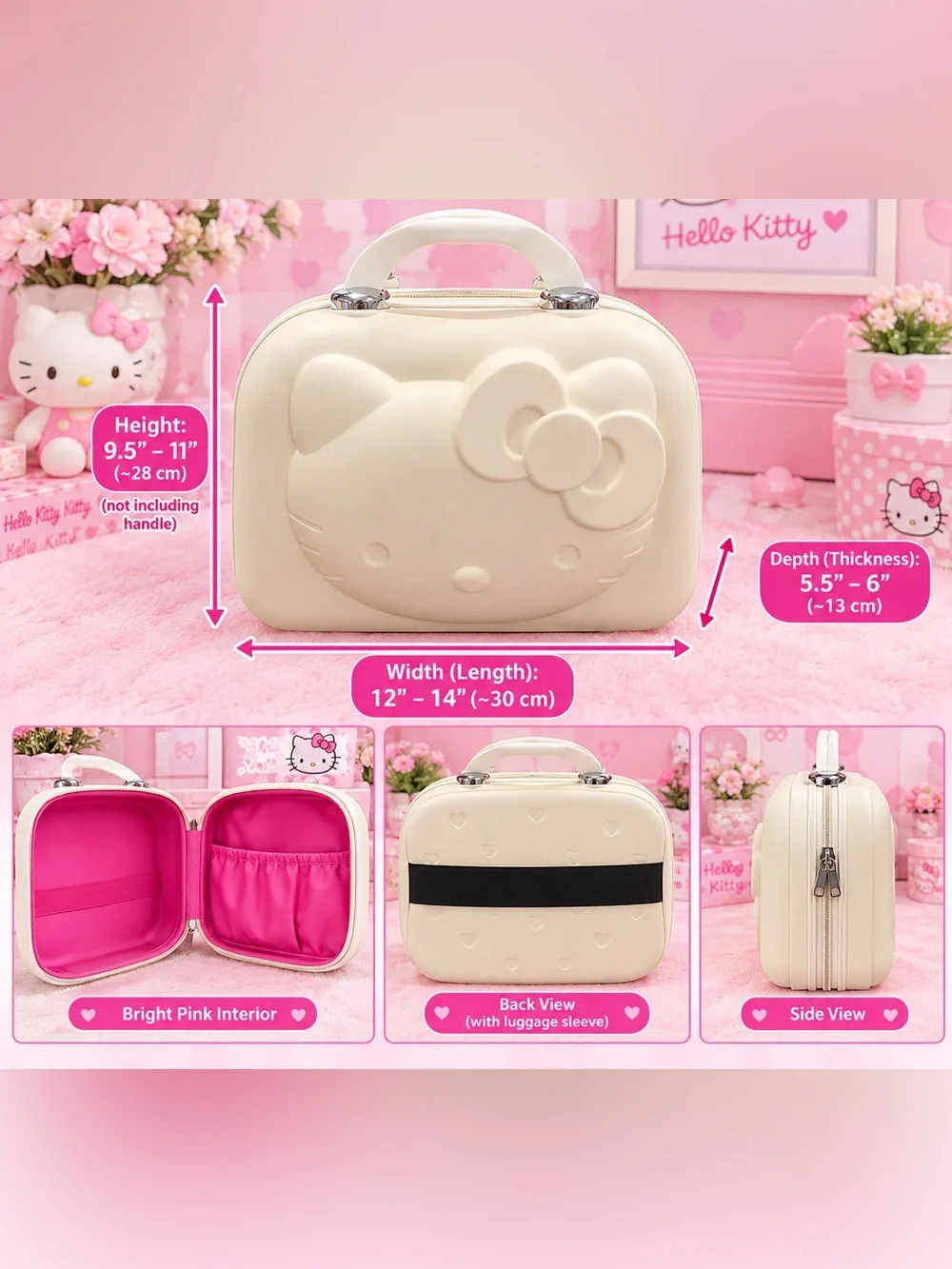 Hello Kitty Molded Hardshell Cosmetic & Travel Case – Cream/Off-White – NWOT 🎀💗